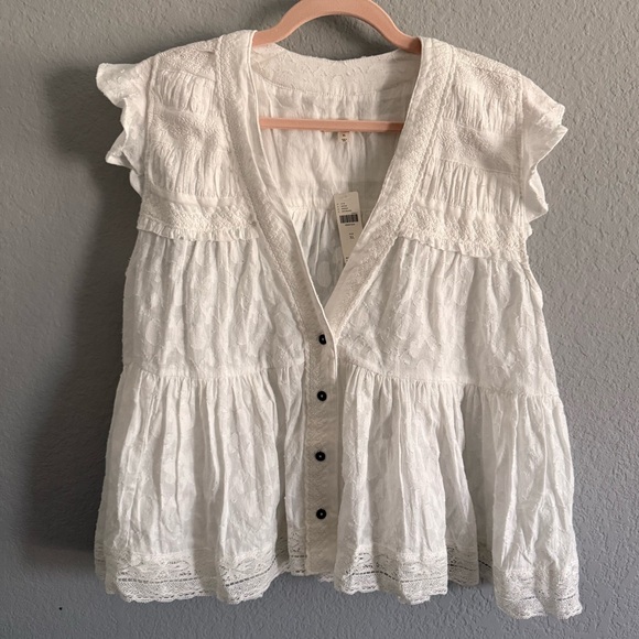 Anthropologie Tops - Pilcro by Anthropologie White Lace Button Front Blouse | NWT | Size XL